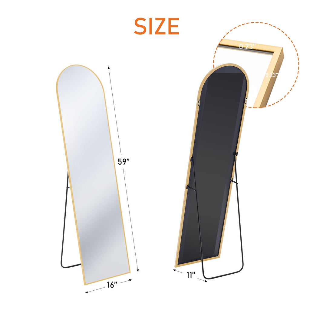 Concetta Arched Full Length Floor Mirror 59x16 Inch Gold