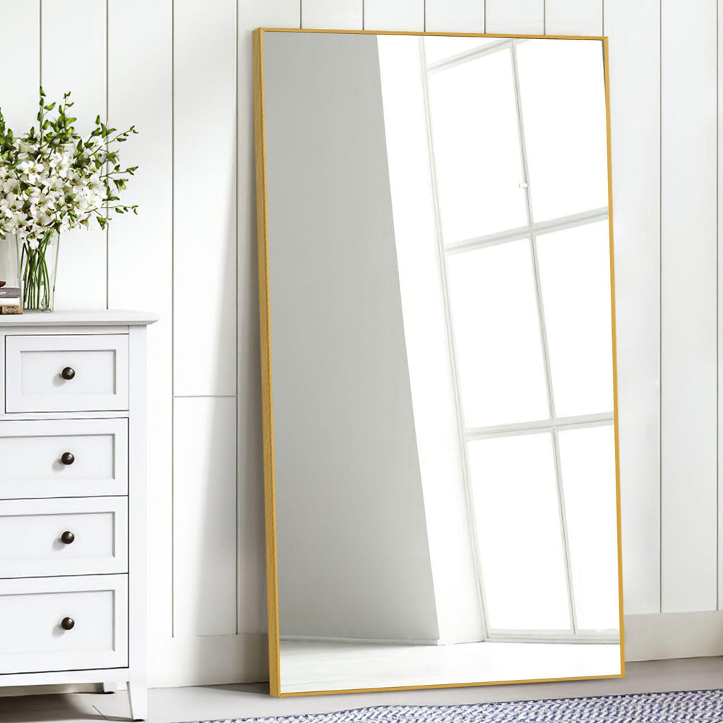 LuminareView Rectangular Framed Bathroom Wall Mirror Gold