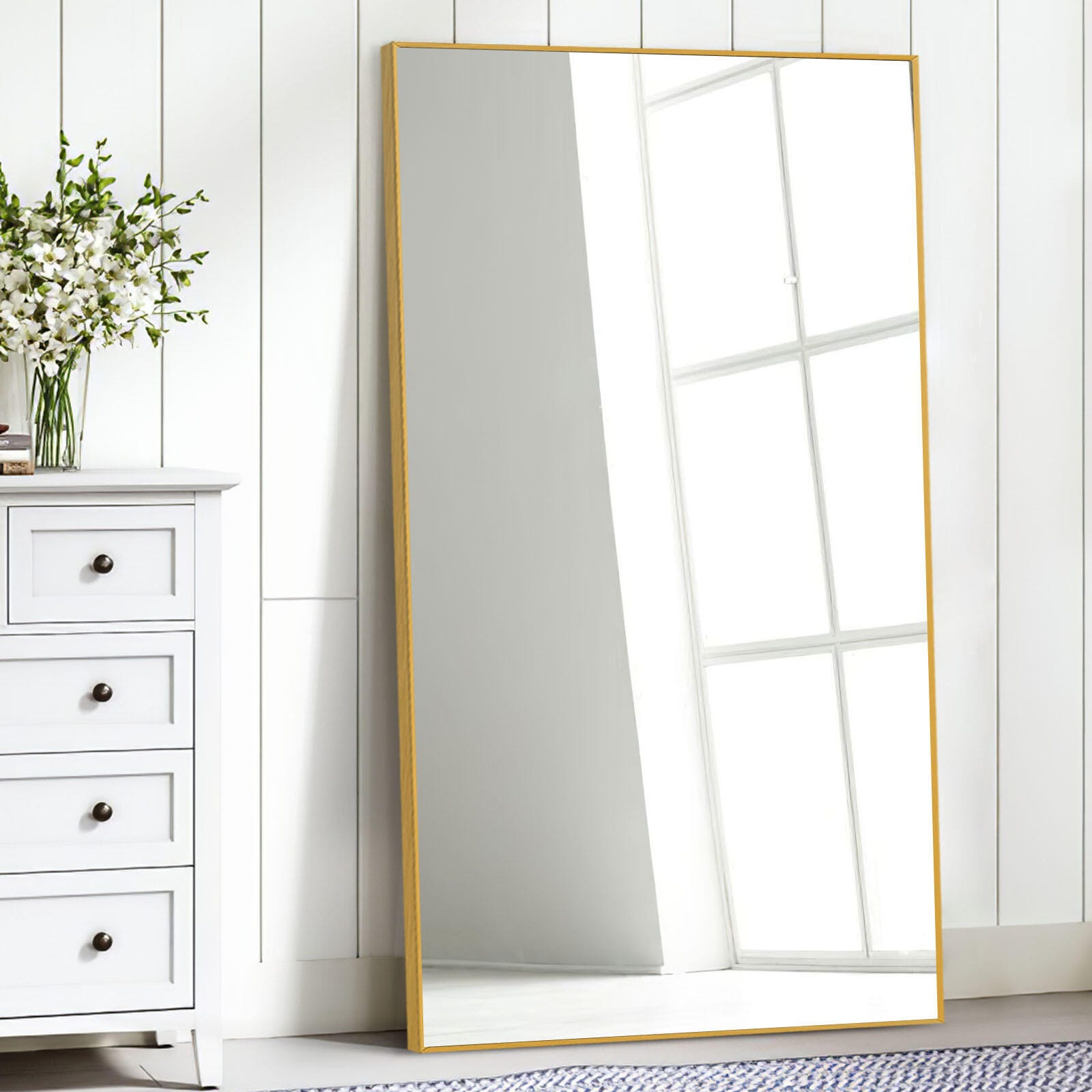 LuminareView Rectangular Framed Bathroom Wall Mirror Gold