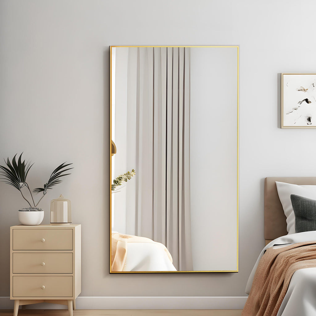 LuminareView Rectangular Framed Bathroom Wall Mirror Gold