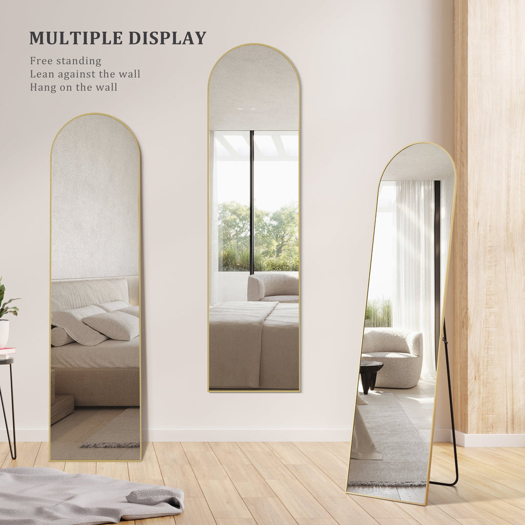 Concetta Arched Full Length Floor Mirror 59x16 Inch Gold