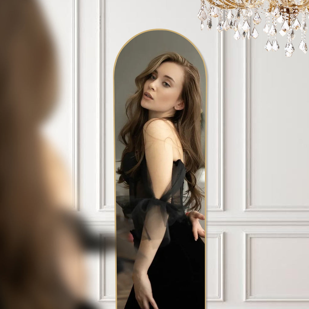 Concetta Arched Full Length Floor Mirror 59x16 Inch Gold