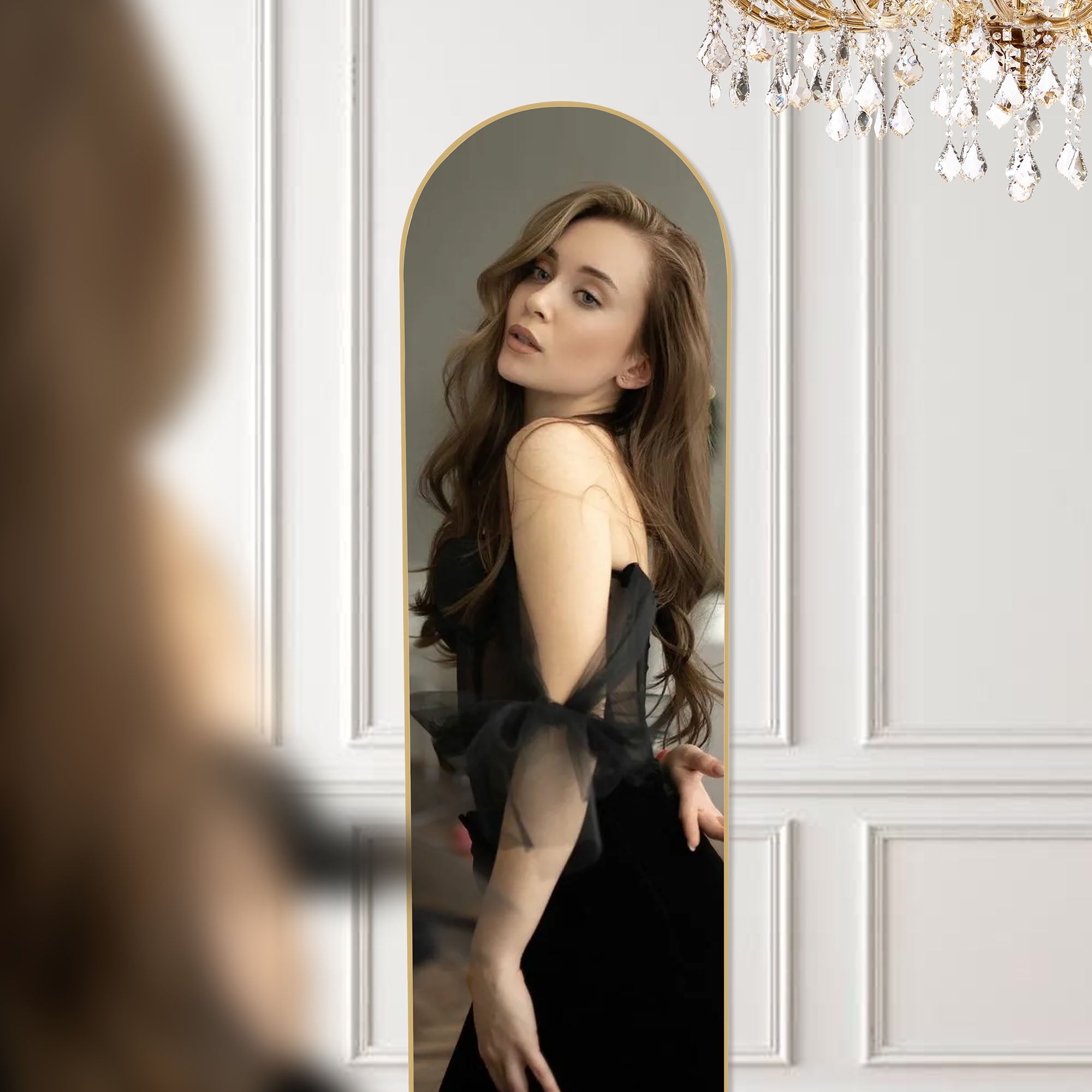 Concetta Arched Full Length Floor Mirror 59x16 Inch Gold